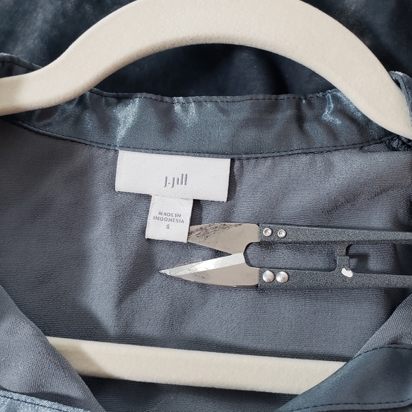 J.Jill Velvet Mockneck Band Collar Buttondown Women's Shirt Top Lux Silk S - Picture 3 of 13